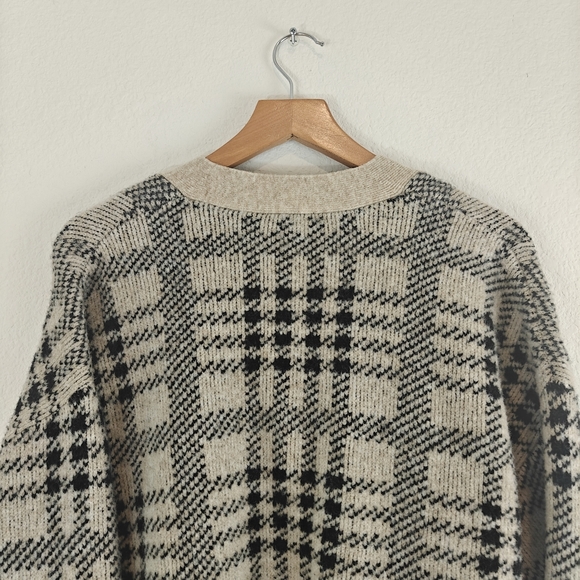 Rails Reese Black Oatmeal Plaid Button Up V-neck Wool Blend Cartigan Size Small - Picture 10 of 15